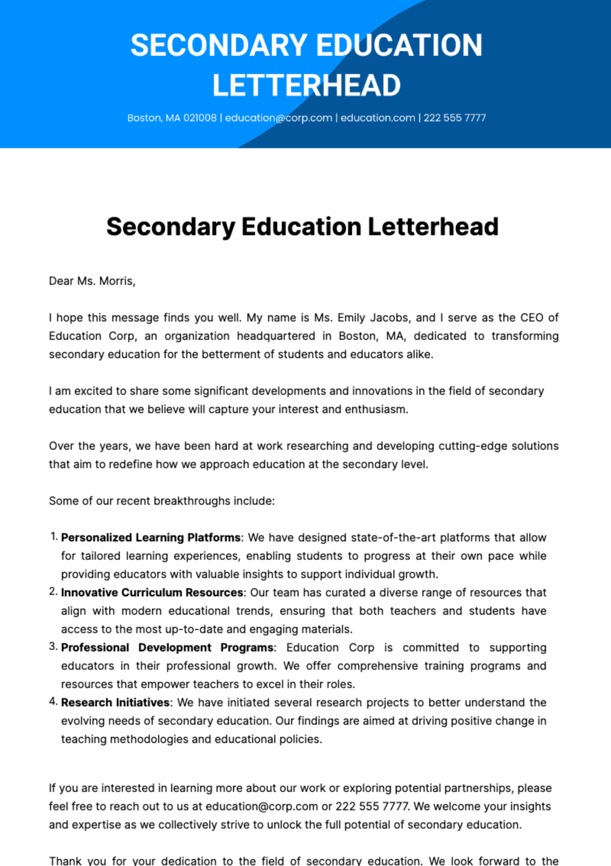 Free Secondary Education Letterhead Template