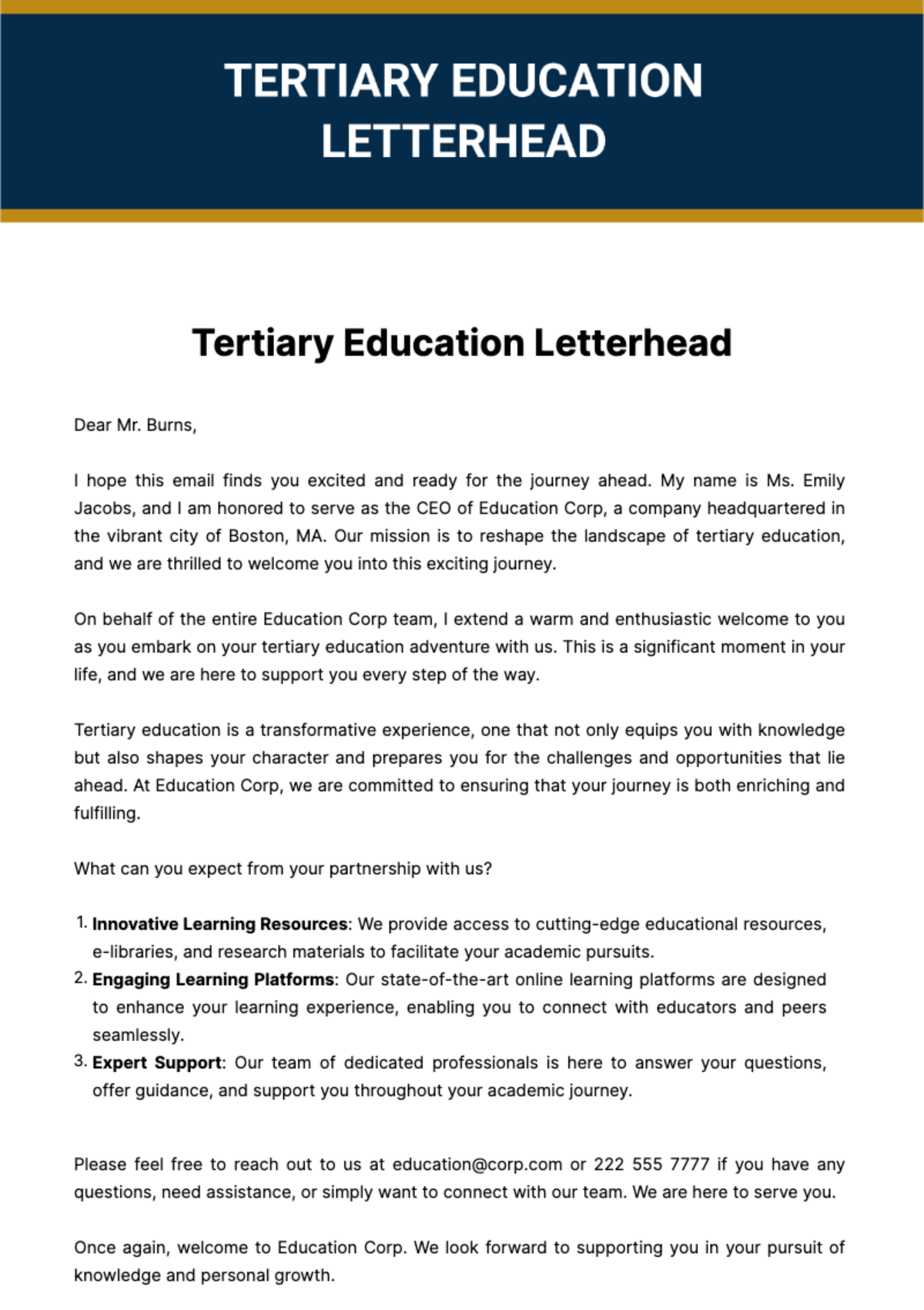 Free Tertiary Education Letterhead Template