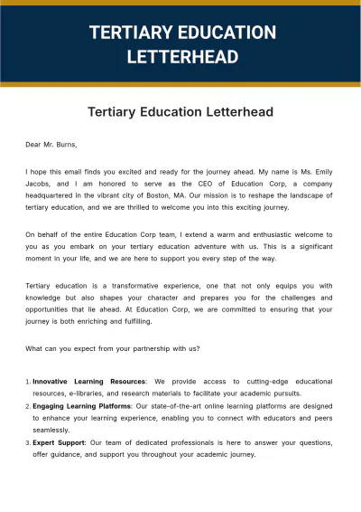 Free Tertiary Education Letterhead Template to Edit Online