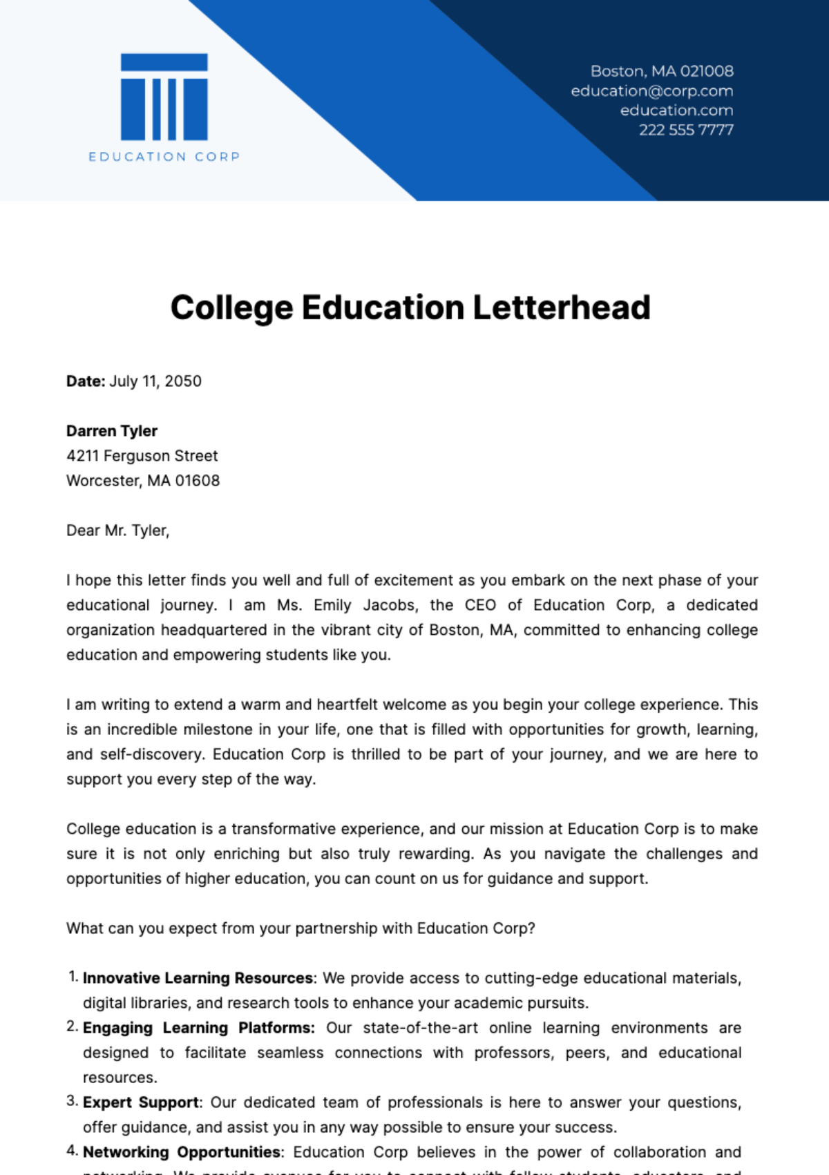 College Education Letterhead Template