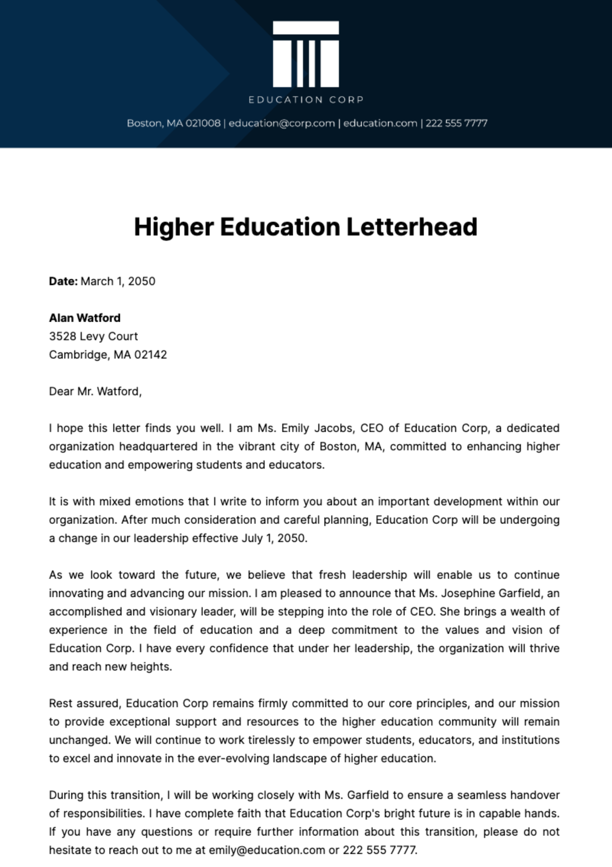 Higher Education Letterhead Template