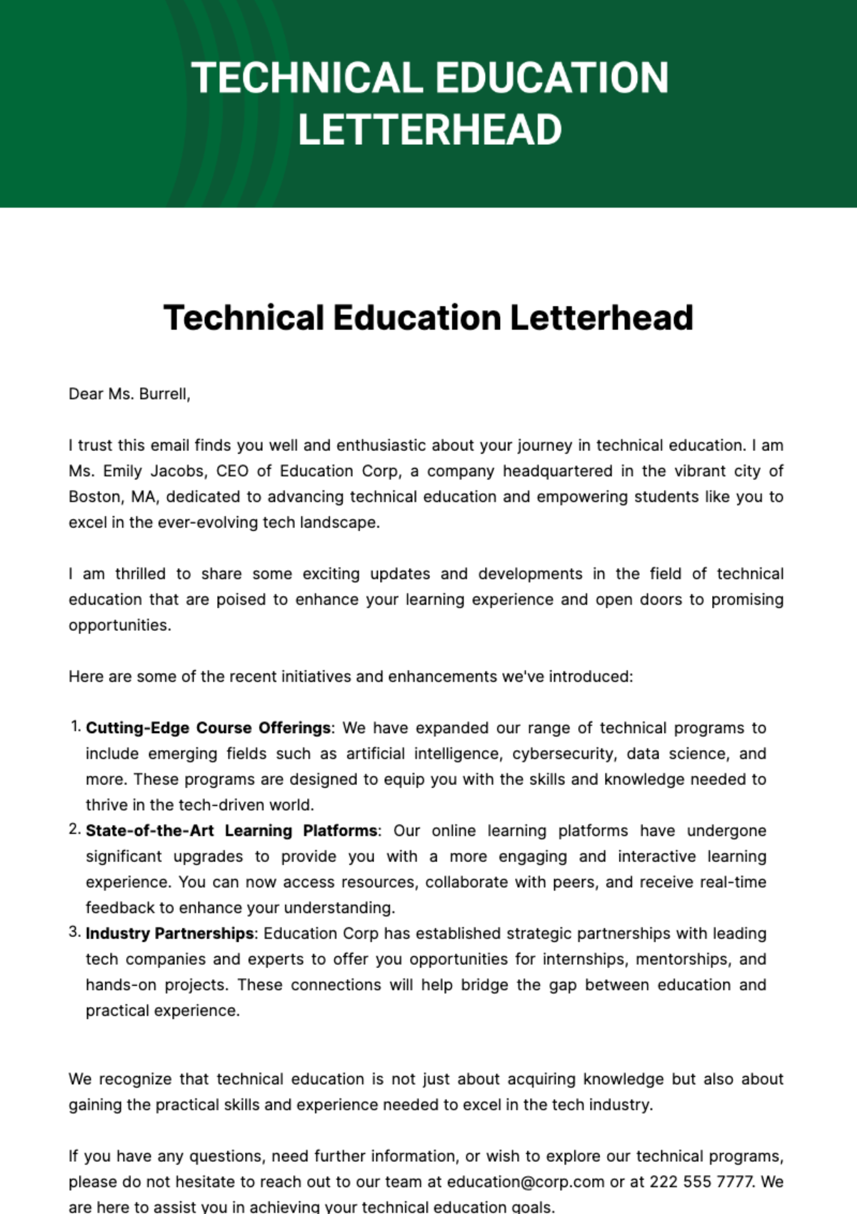 Free Technical Education Letterhead Template