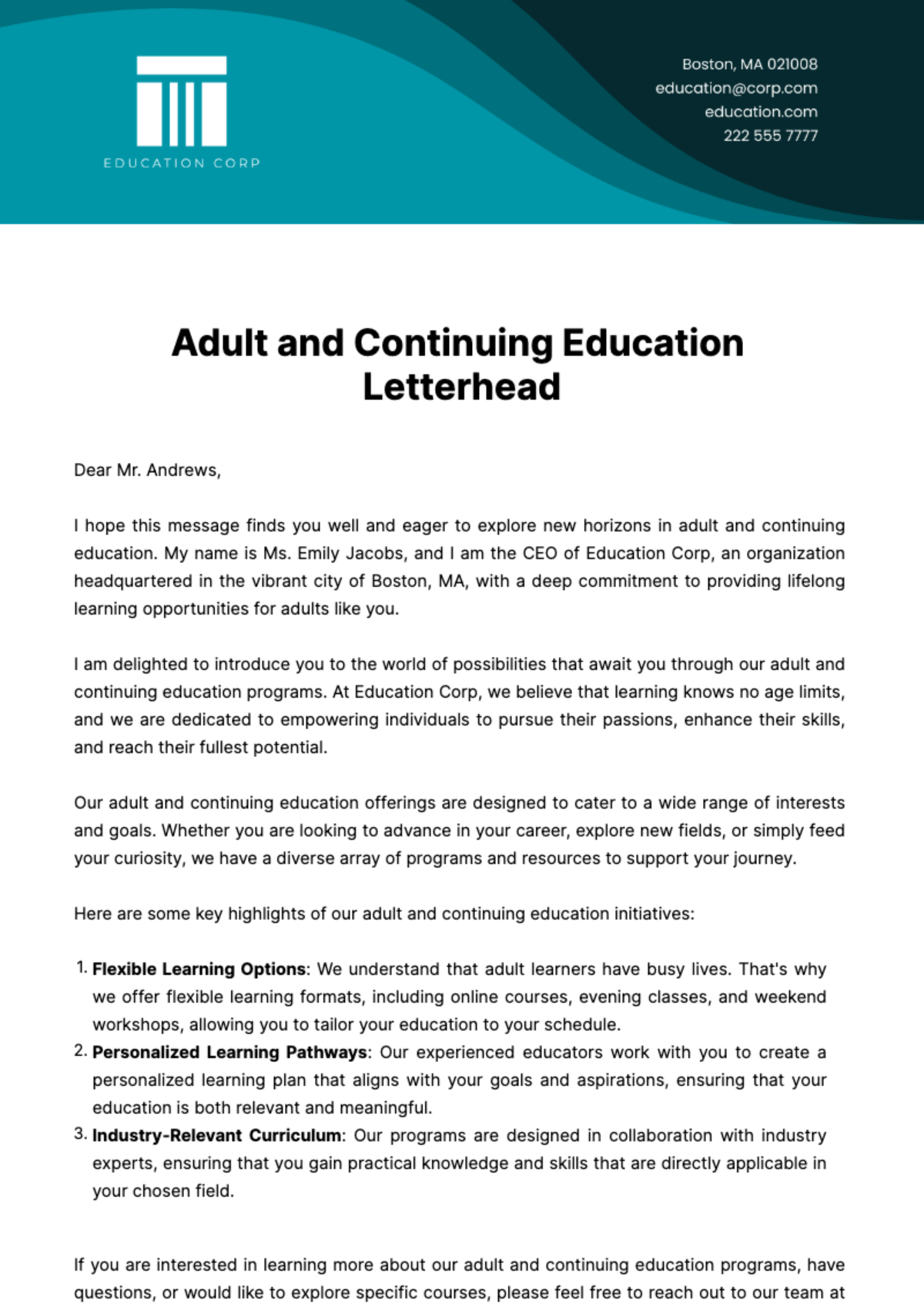 Free Adult and Continuing Education Letterhead Template