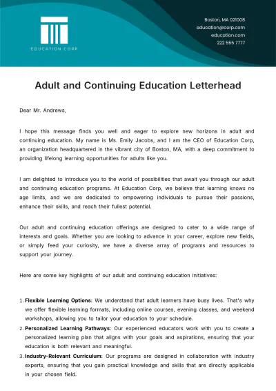 Free Adult and Continuing Education Letterhead Template to Edit Online