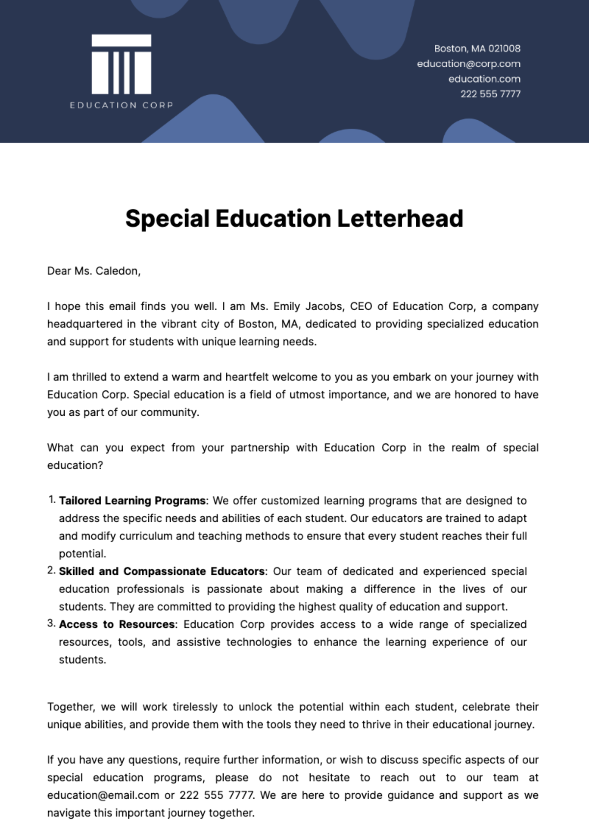 Special Education Letterhead Template