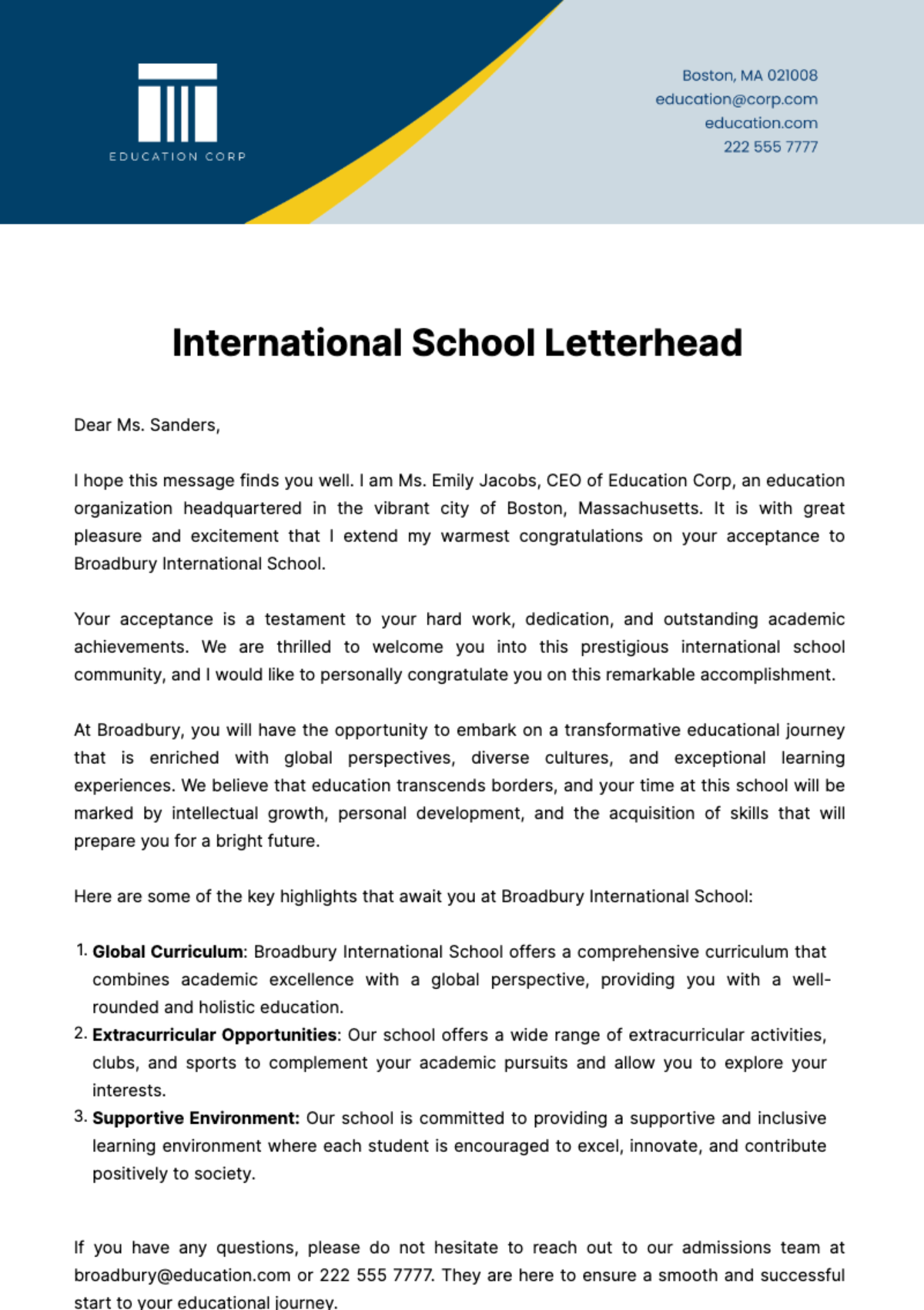 Free International School Letterhead Template