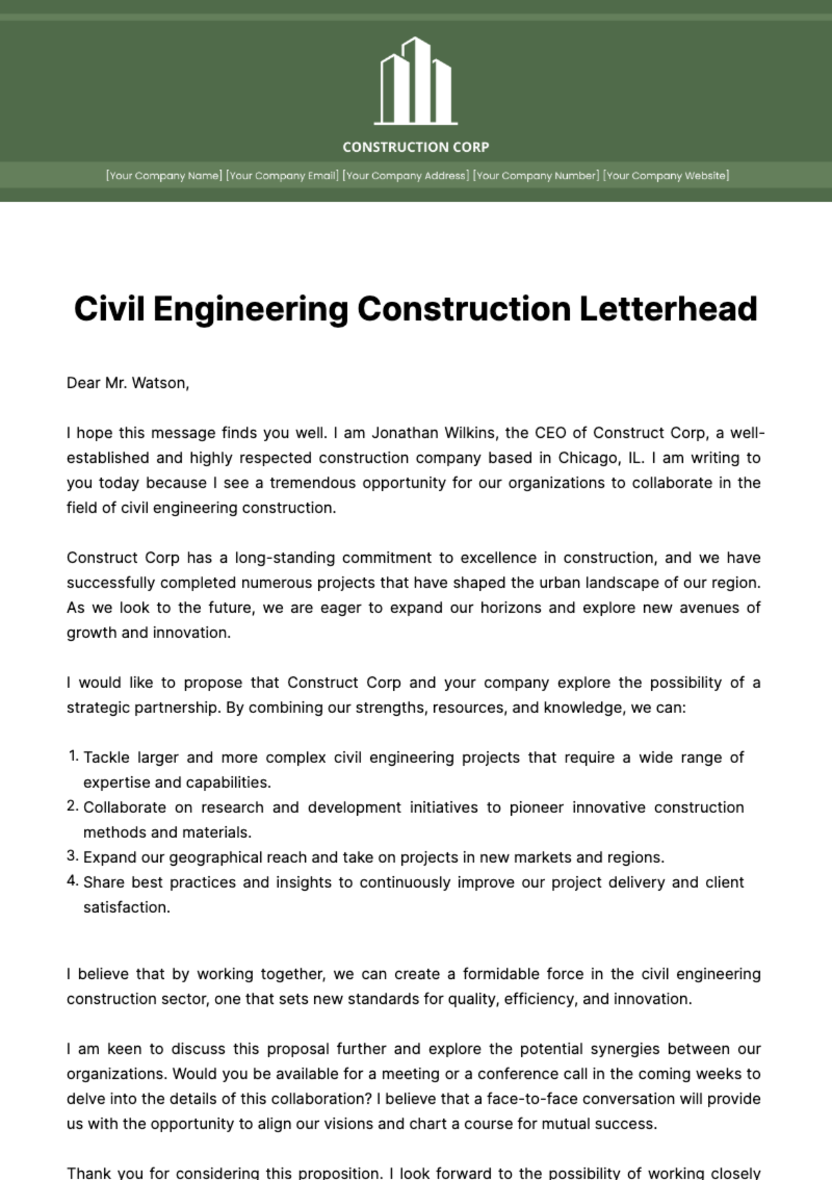 Free Civil Engineering Construction Letterhead Template