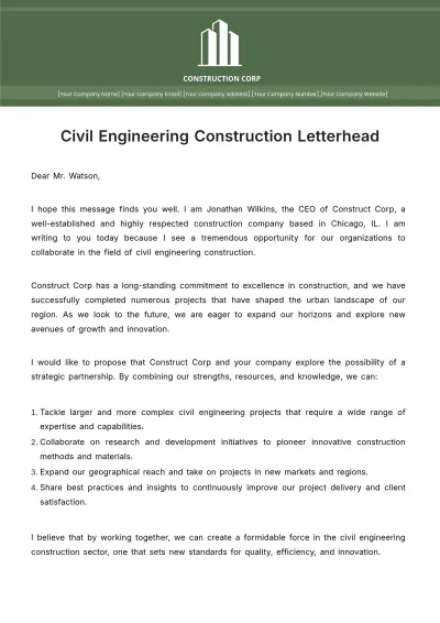 Free Civil Engineering Construction Letterhead Template to Edit Online