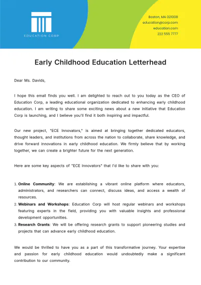Free Early Childhood Education Letterhead Template to Edit Online