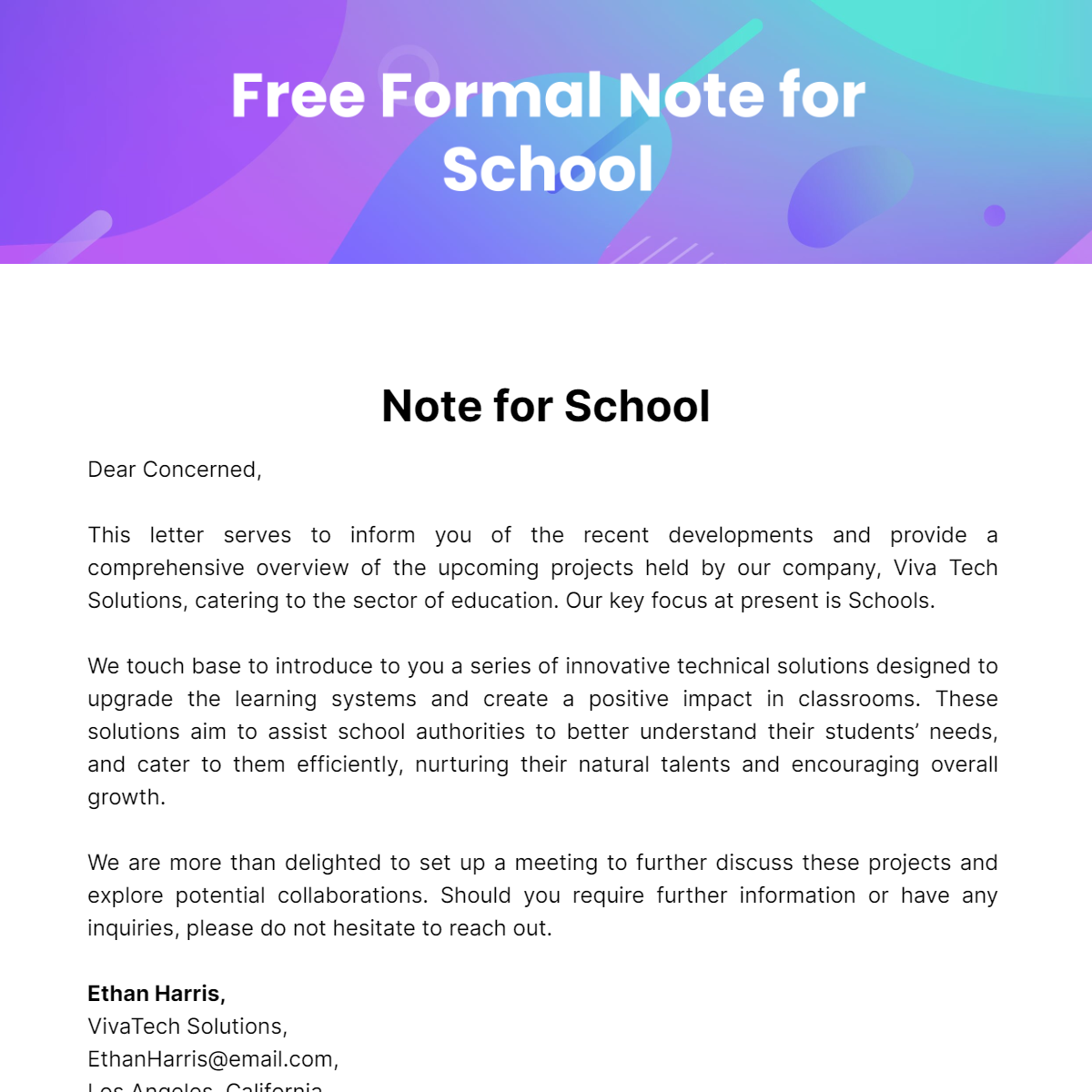 Formal Note for School Template