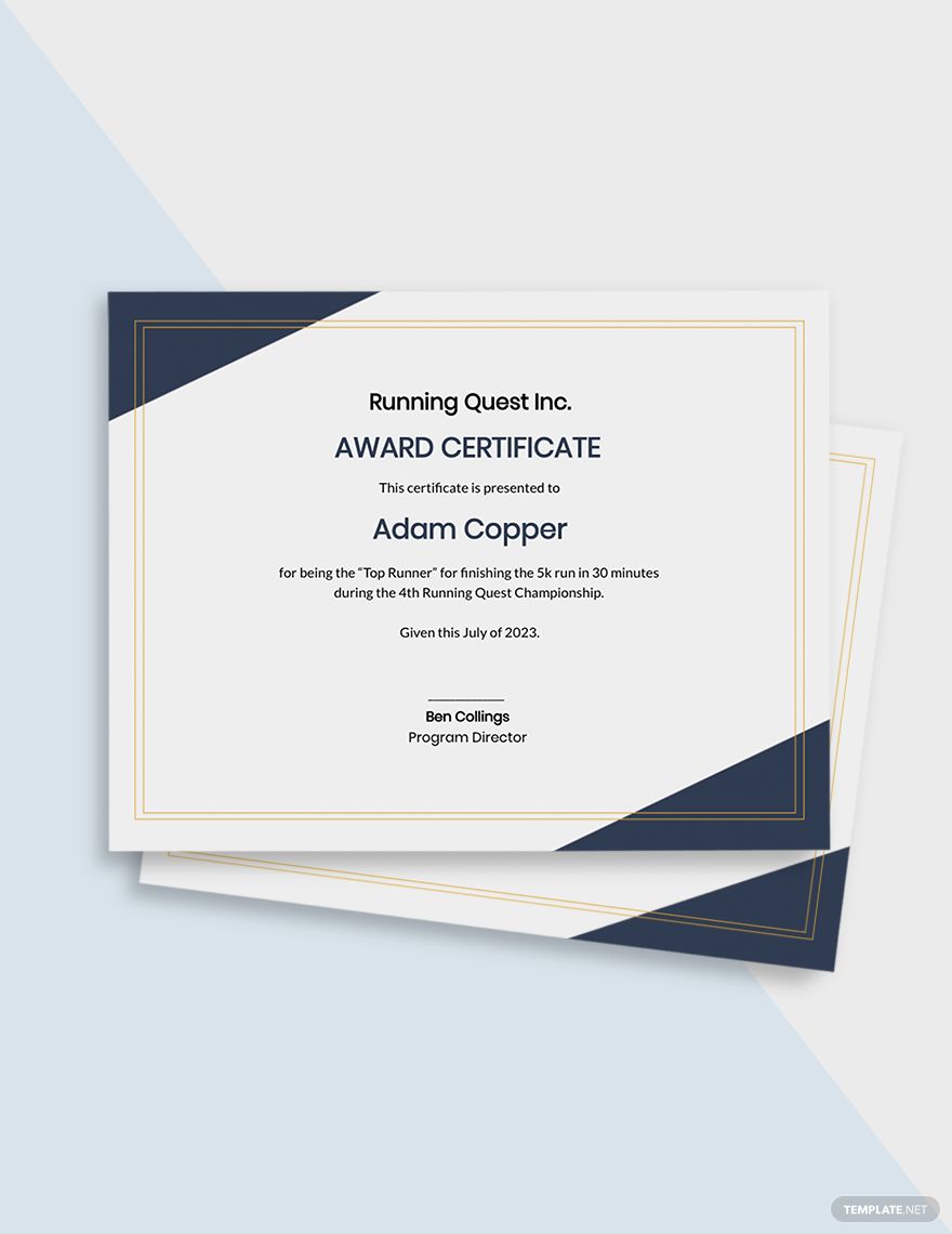 Running Award Certificate Template