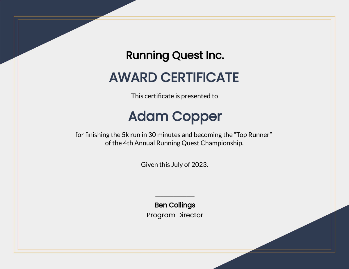 Running Award Certificate Template