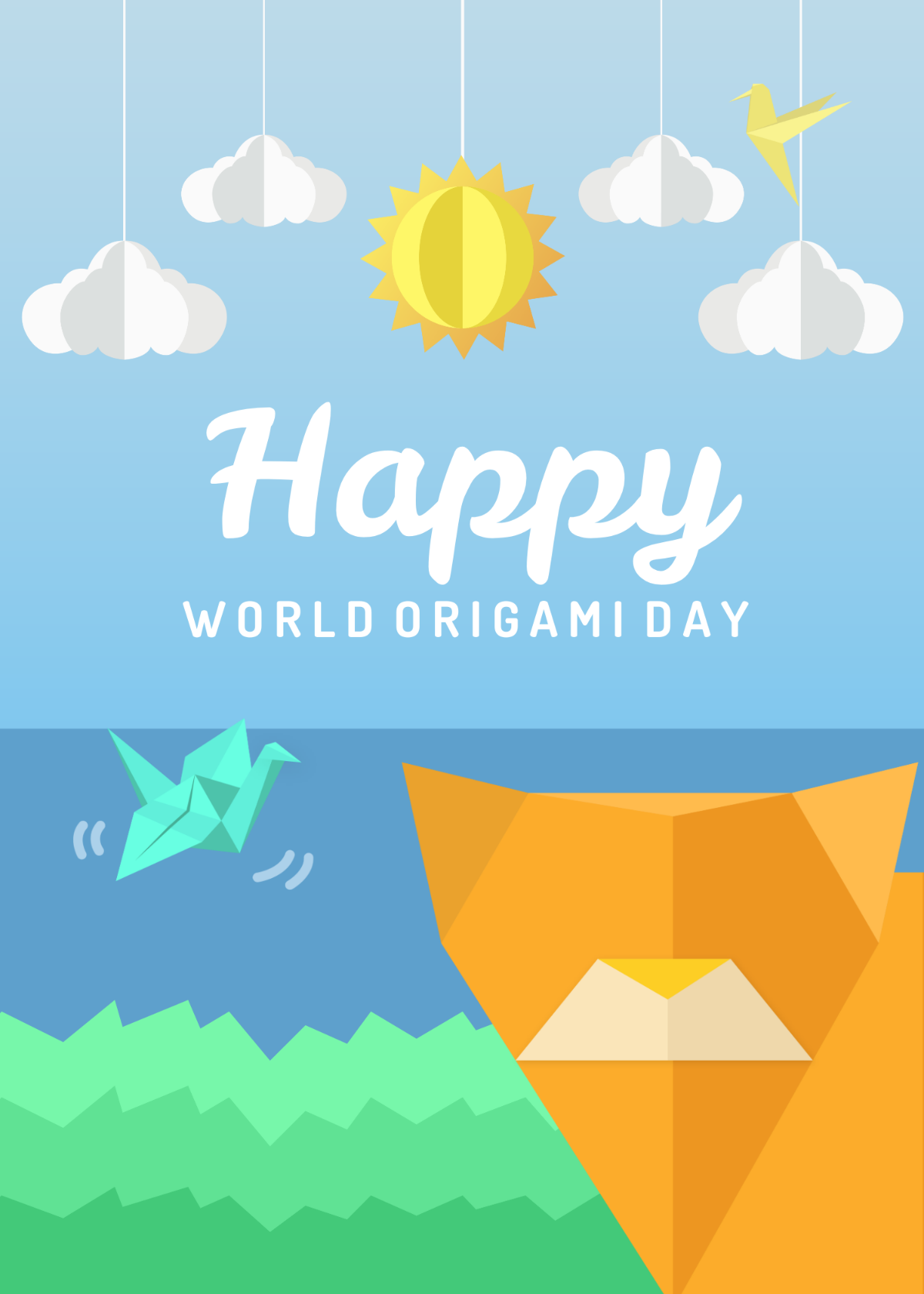 World Origami Day Greeting Card Template