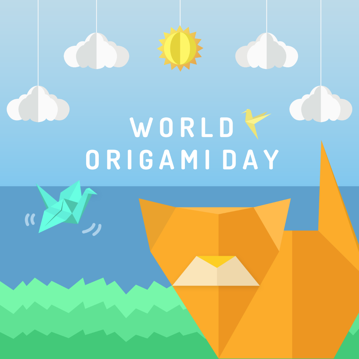 World Origami Day WhatsApp Post Template