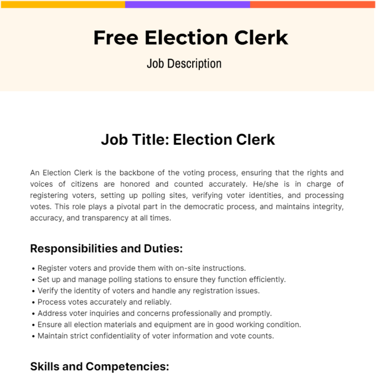 Free Election Clerk Job Description Template