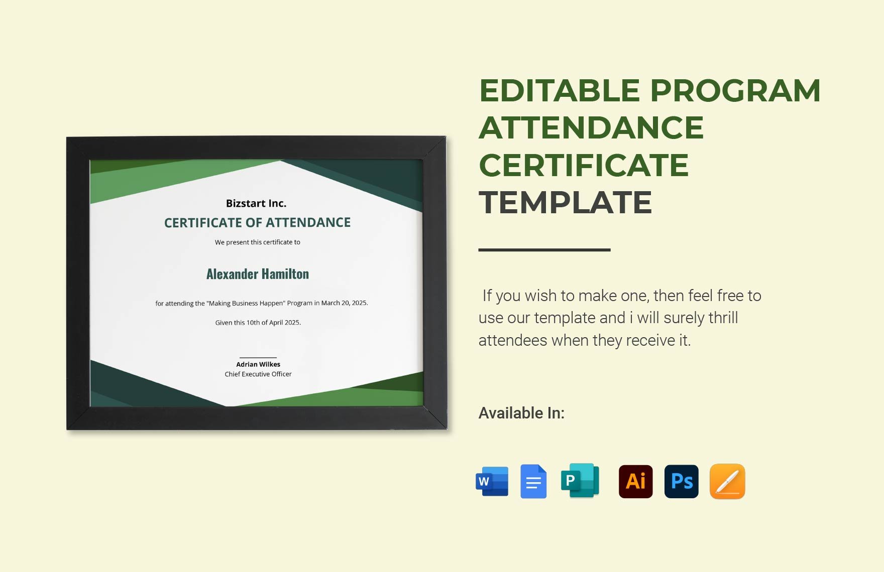 Editable Program Attendance Certificate Template