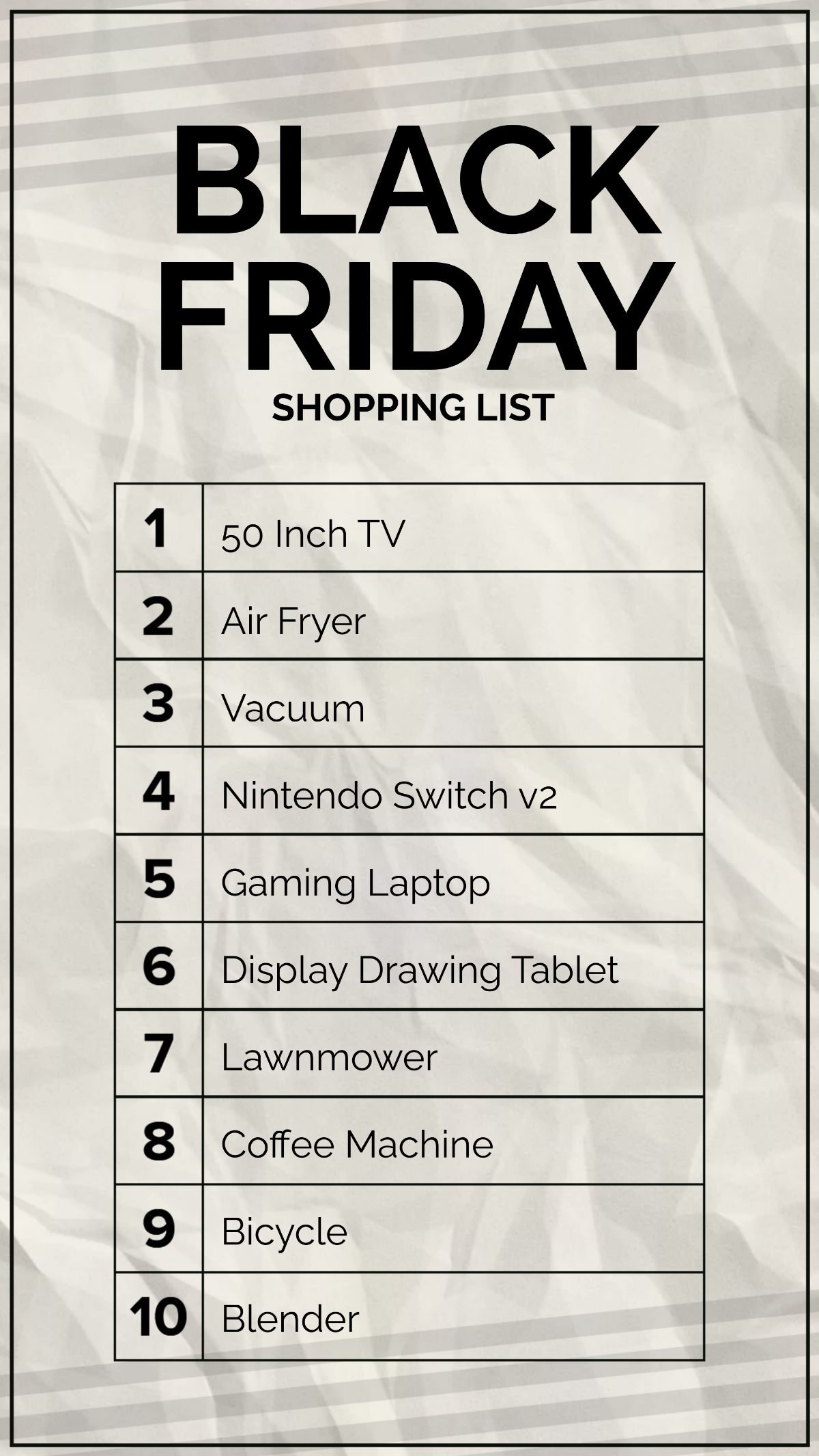 Black Friday Shopping List Template