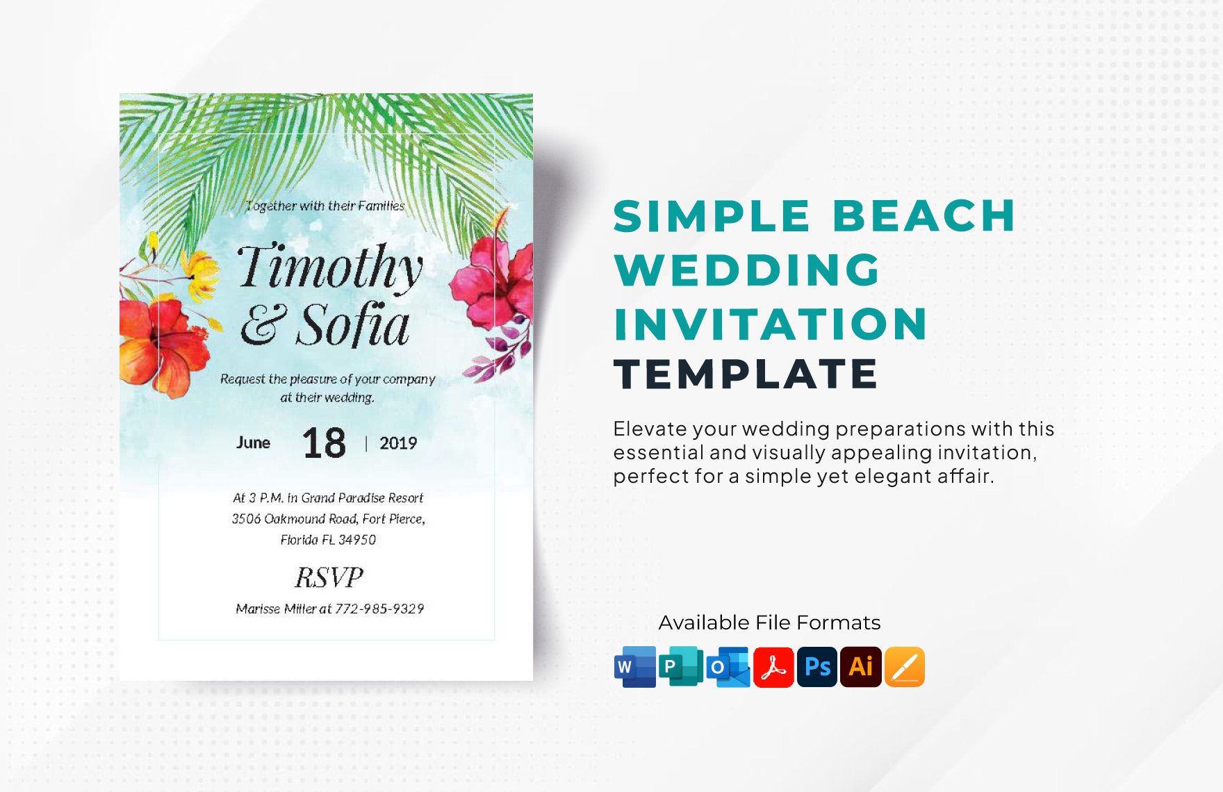 Simple Beach Wedding Invitation Template