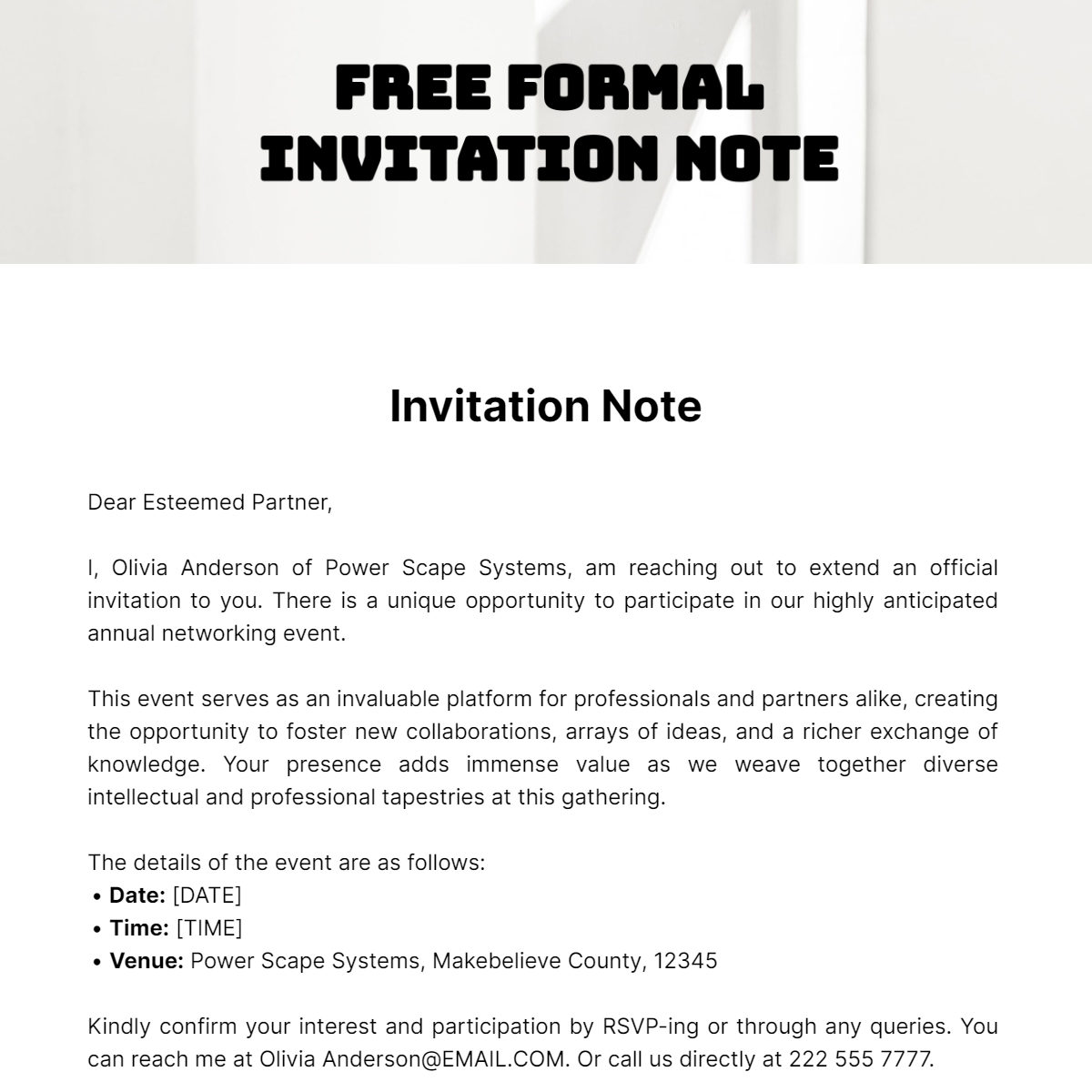 Formal Invitation Note Template