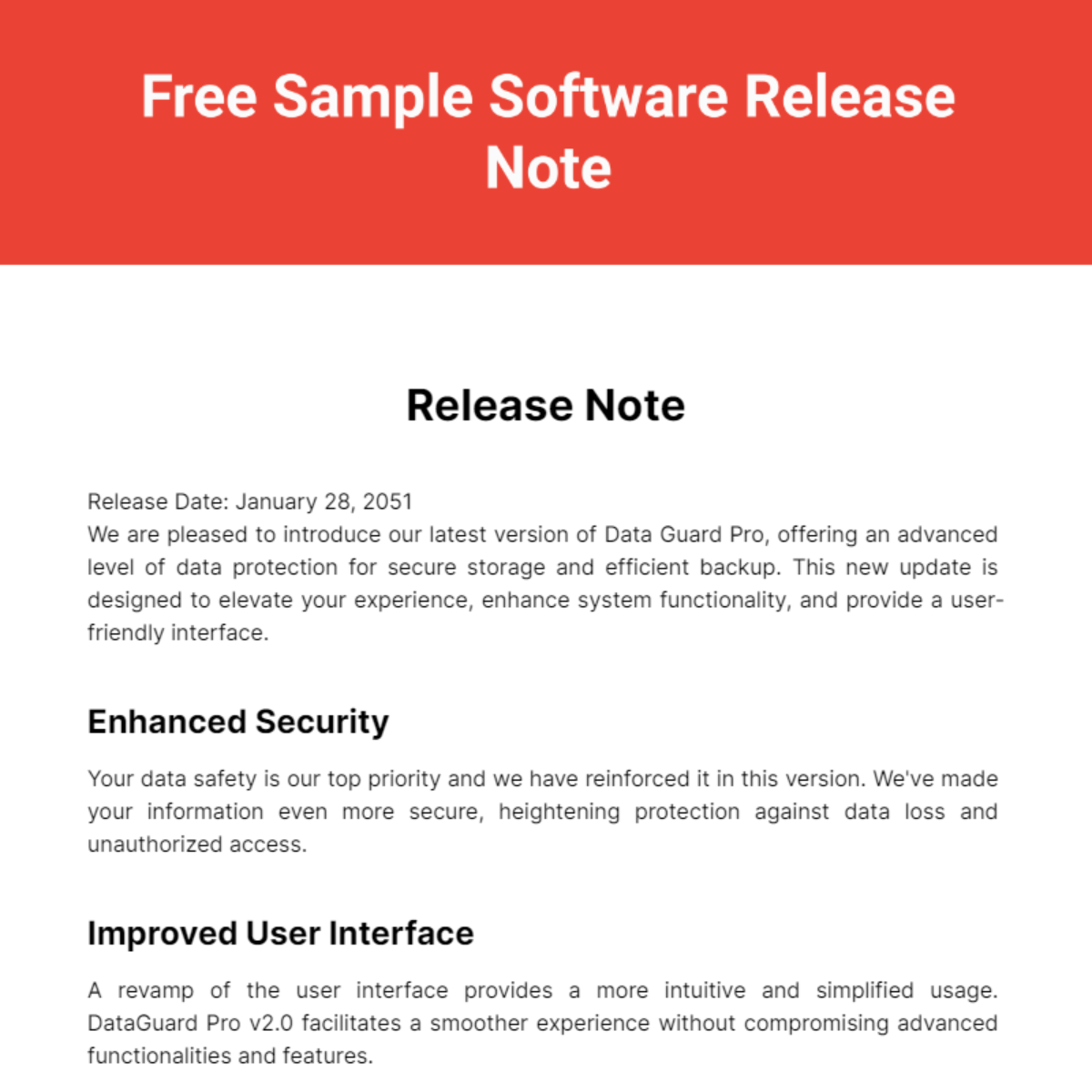 Sample Software Release Note Template