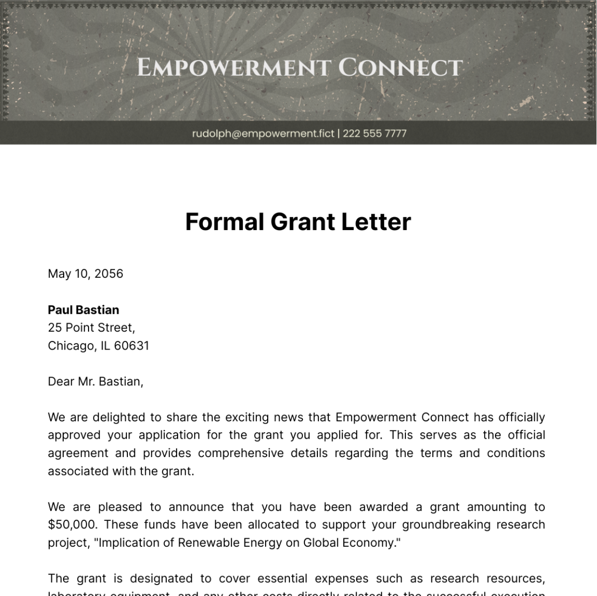 Formal Grant Letter Template