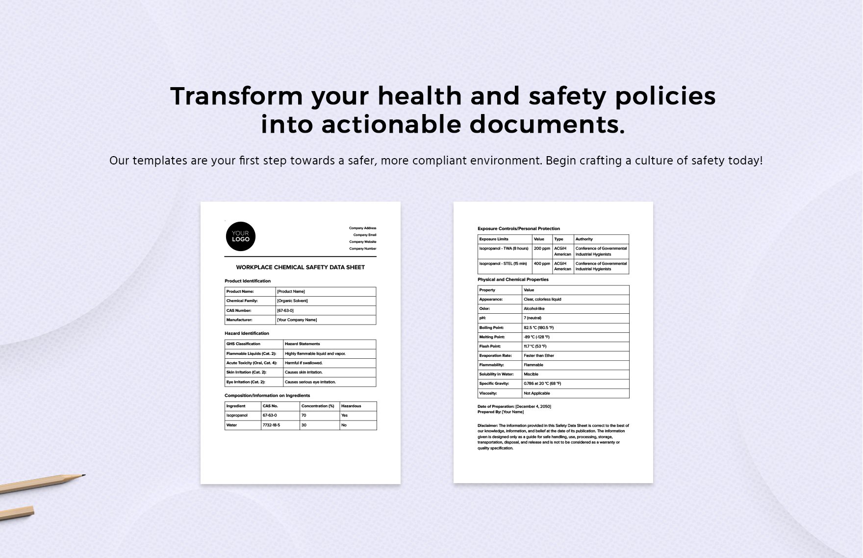 Workplace Chemical Safety Data Sheet Template