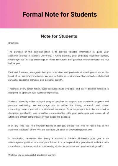 Free Formal Note for Students Template to Edit Online