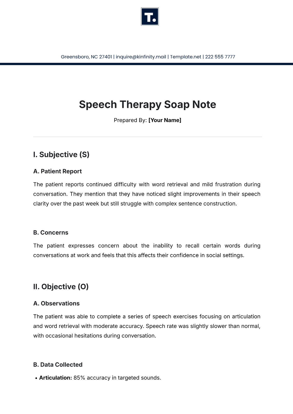 Speech Therapy Soap Note Template - Edit Online & Download