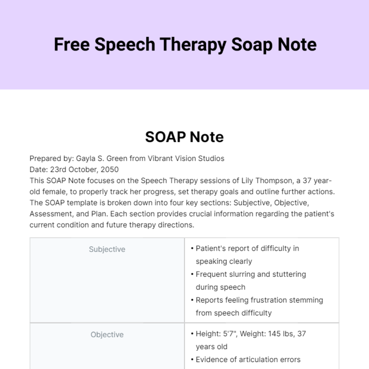 Speech Therapy Soap Note Template