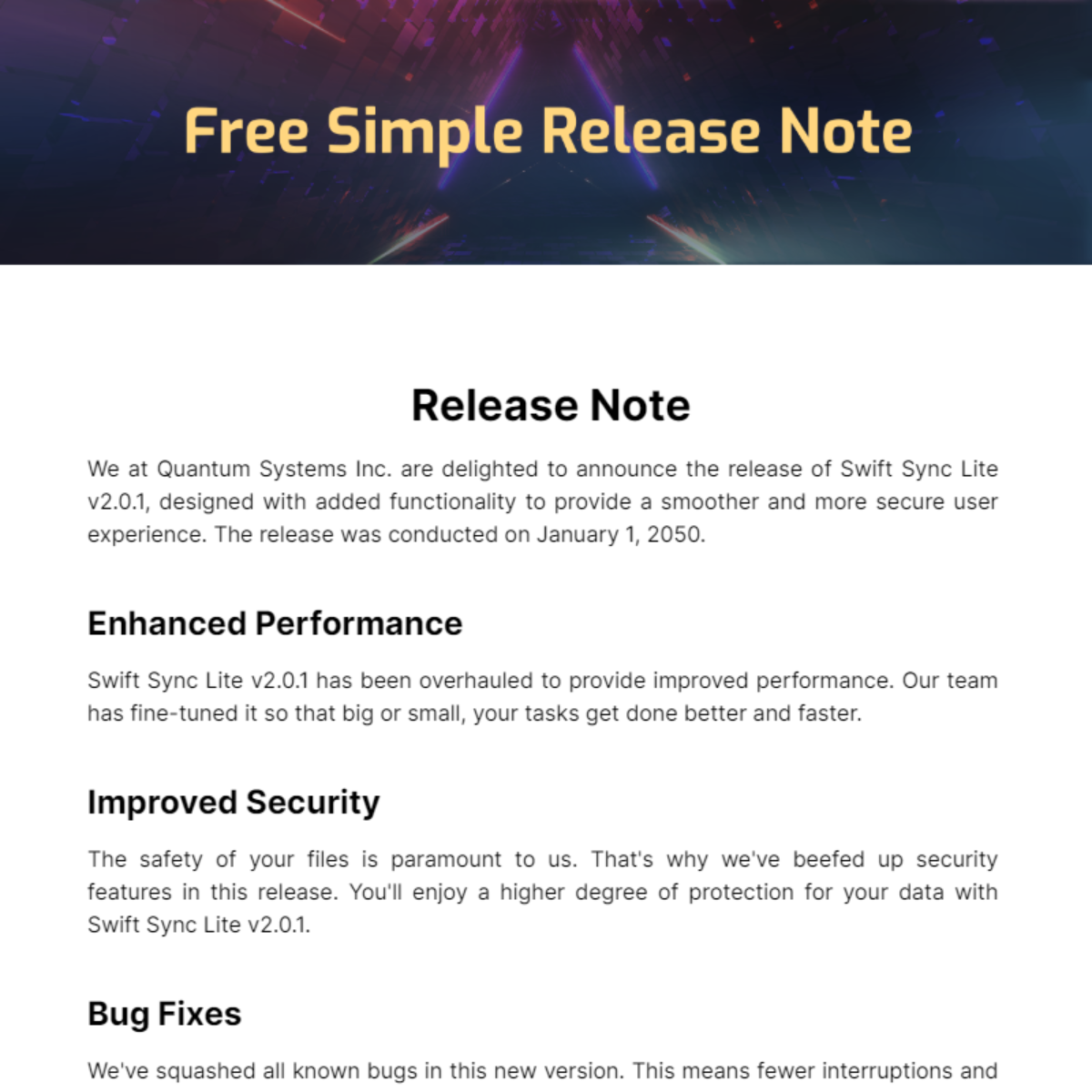 Simple Release Note Template