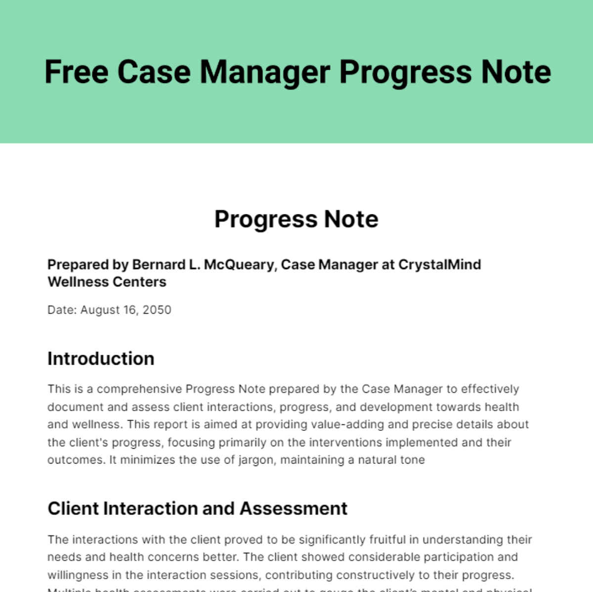 Case Manager Progress Note Template