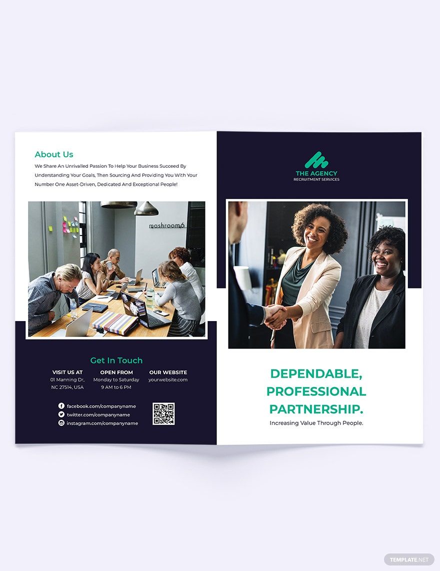 Simple Employment Agency Bi-Fold Brochure Template in Word, Google Docs, Illustrator, PSD, Apple Pages, Publisher, InDesign