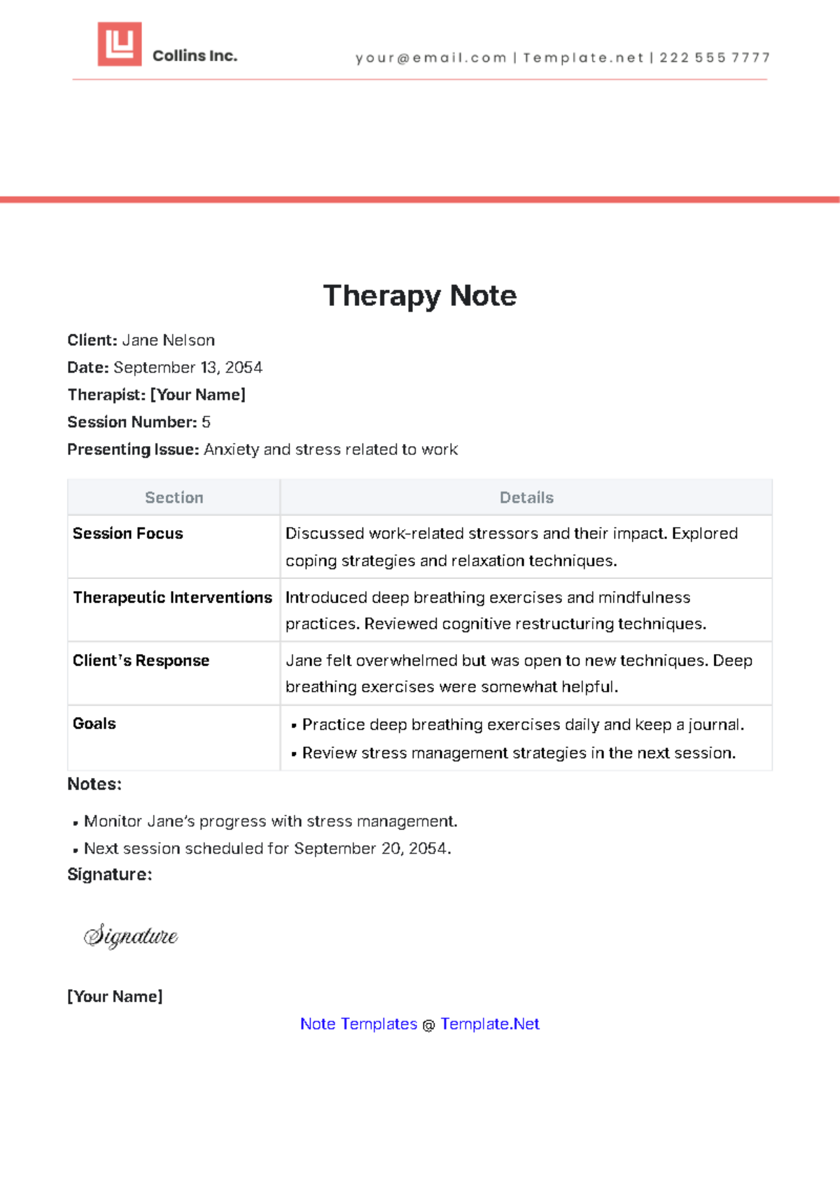 Therapy Note Template - Edit Online & Download