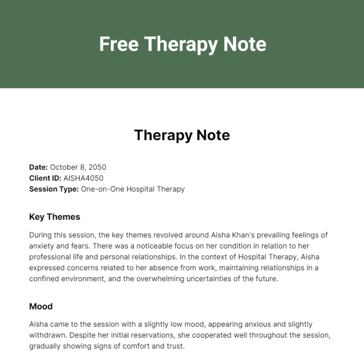 Therapy Note Template