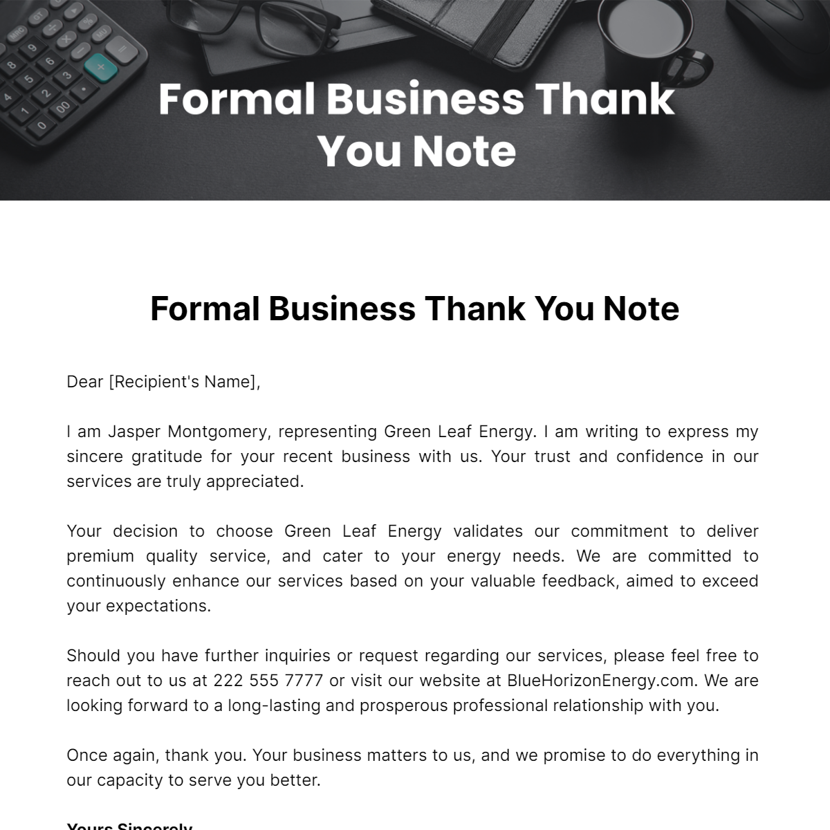 Formal Business Thankyou Note Template