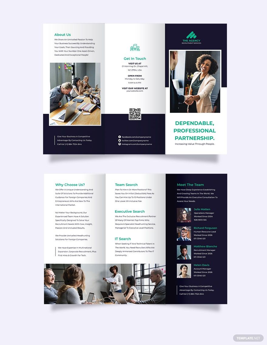 Free Simple Employment Agency Tri-Fold Brochure Template