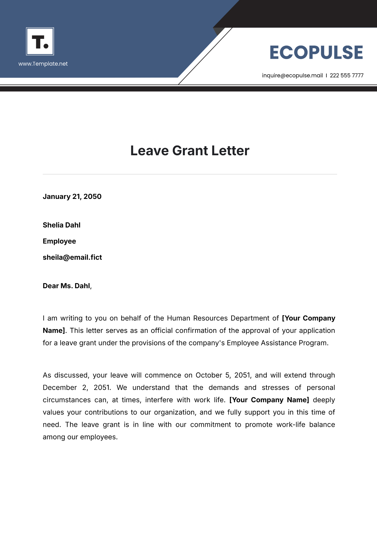 Leave Grant Letter Template - Edit Online & Download