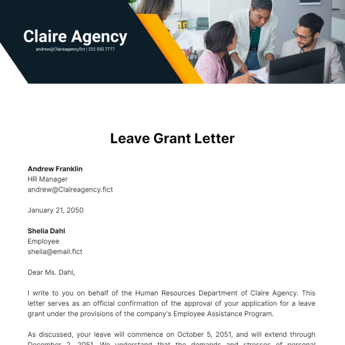 Free Leave Grant Letter Template