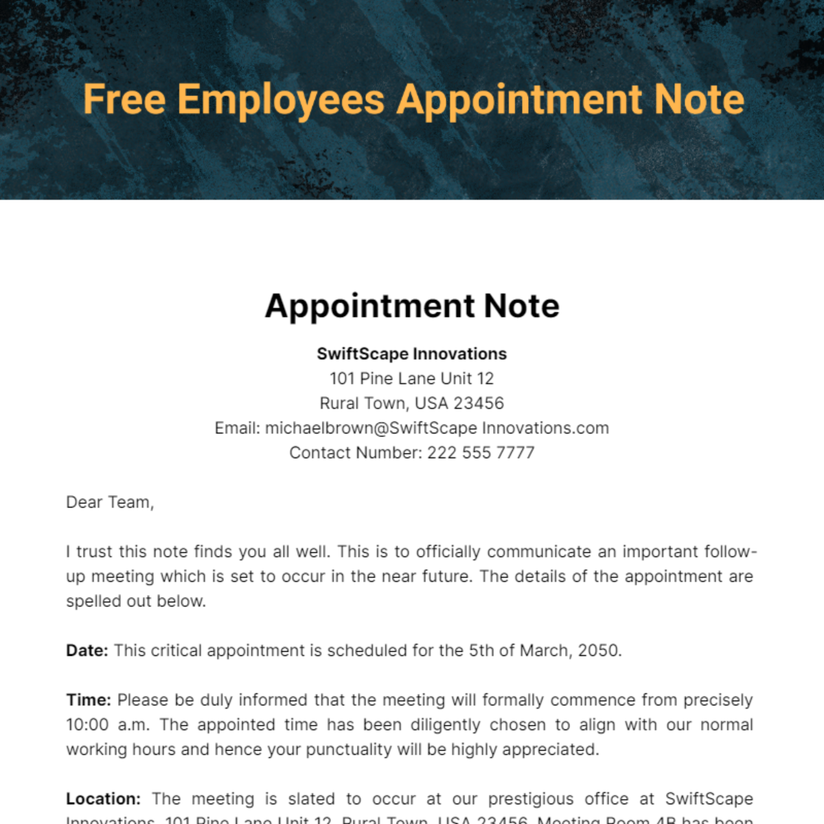 Employees Appointment Note Template
