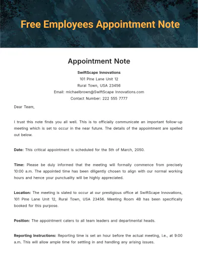 Free Employees Appointment Note Template to Edit Online