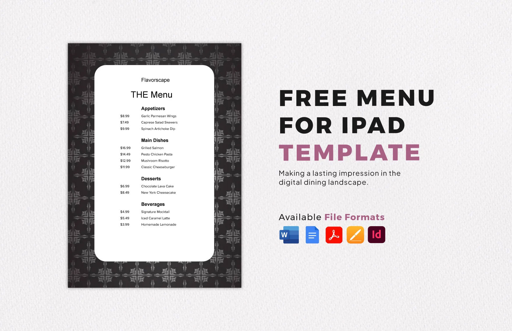 Menu for iPad Template