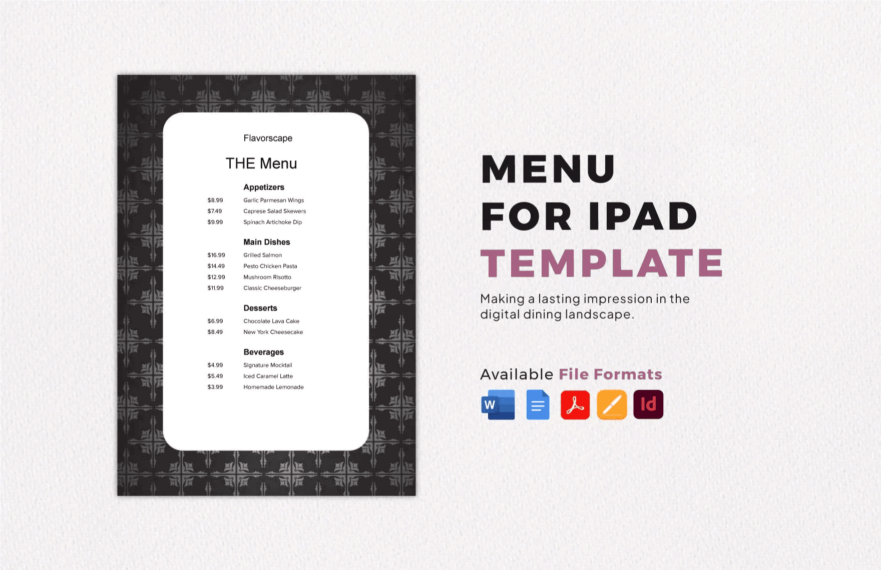 Free Menu for iPad Template in Word, Google Docs, PDF, Apple Pages, InDesign