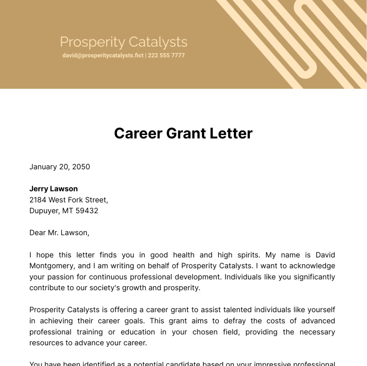 Free Career Grant Letter Template