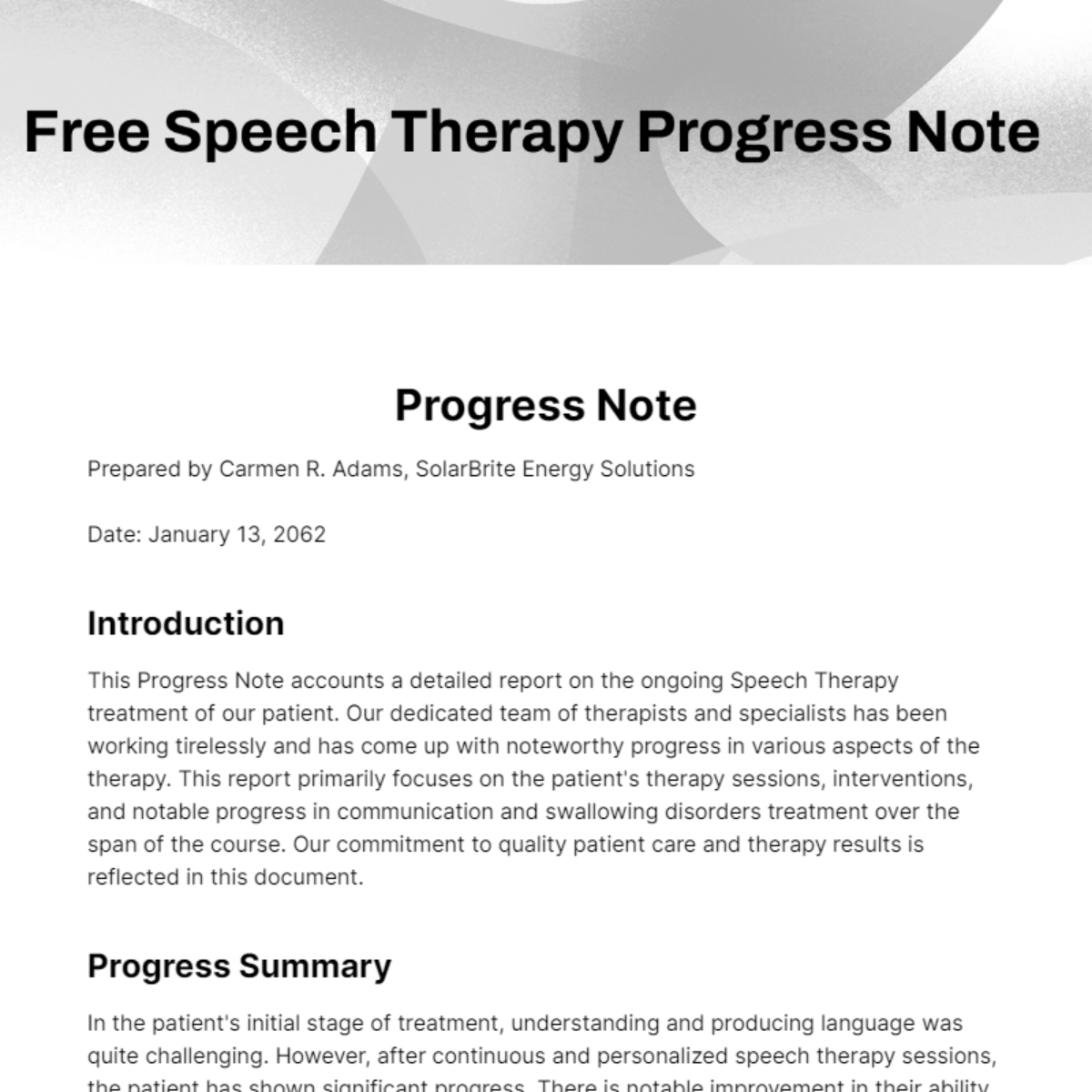 Speech Therapy Progress Note Template