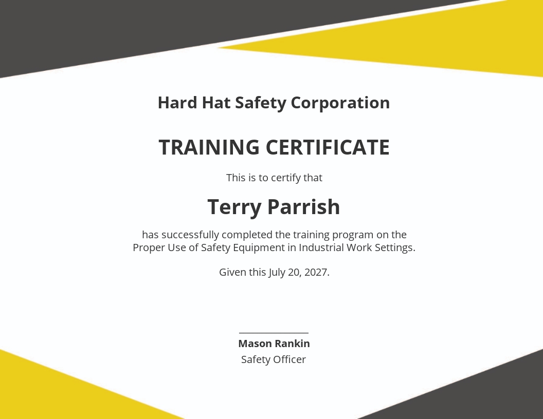 Safety Training Certificate Template - Google Docs, Illustrator, Word, Outlook, Apple Pages, PSD, Publisher