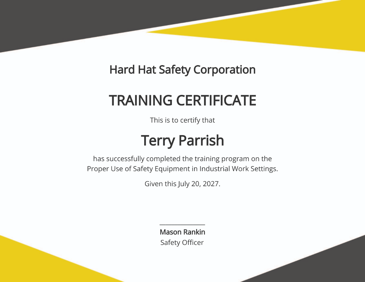 Editable Safety Training Certificate Template