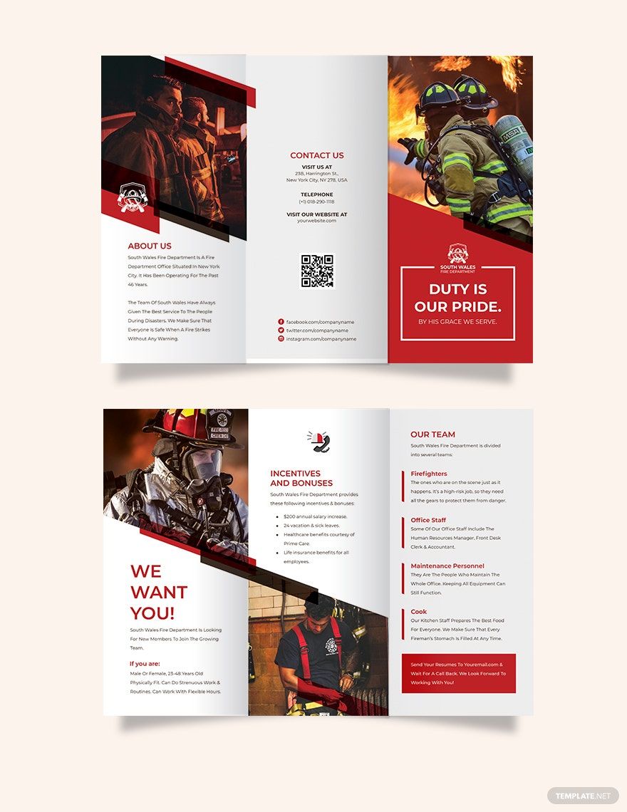 Fire Department Recruitment Tri-Fold Brochure Template