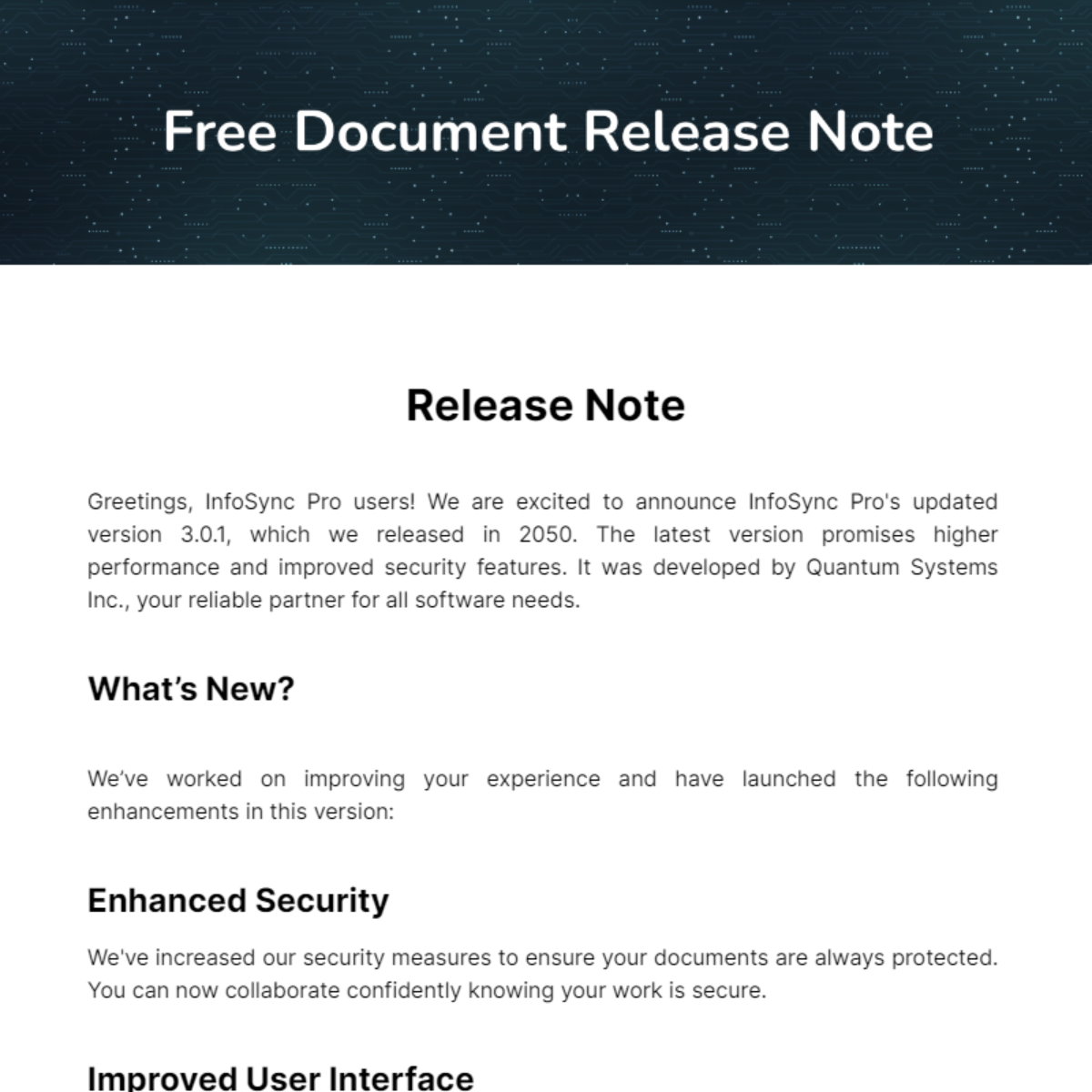 Document Release Note Template