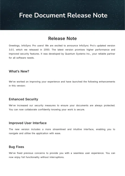 Free Document Release Note Template to Edit Online