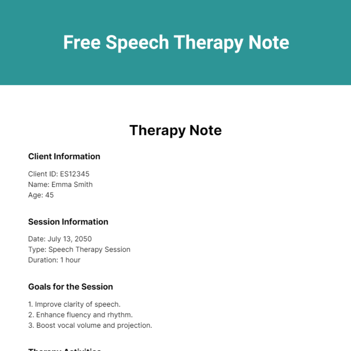 Speech Therapy Note Template